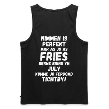 Design d’anniversaire en langue frisonne pour l’anniversaire de juillet - Débardeur bio Premium Homme - noir - Dos - AI Model Male 178 light (178cm)
