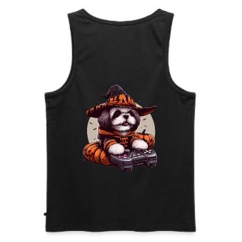 Halloween Shih Tzu Dog Wizard Gamer - Men's Premium Organic Tank Top - black - Back - AI Model Male 178 light (178cm)