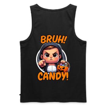 Bruh Candy Halloween Shirt – Funny Trick or Treat - Men's Premium Organic Tank Top - black - Back - AI Model Male 178 light (178cm)