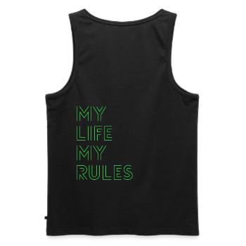 MY LIFE MY RULES - Statement, Klarheit, Motto - Männer Premium Bio Tank Top - Schwarz - Hinten - AI Model Male 178 light (178cm)