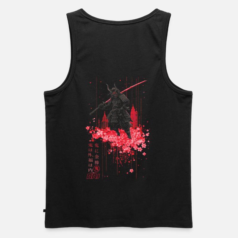 Oni - samurai mit Sakura Kirschblüten - Männer Premium Bio Tank Top - Schwarz
