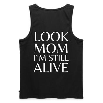 Still alive white print - Männer Premium Bio Tank Top - Schwarz - Hinten - AI Model Male 178 light (178cm)