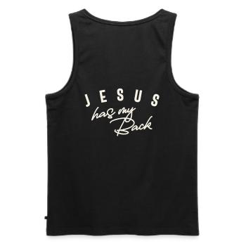 Jesus Has My Back Inspirational Christian Quote - Men's Premium Organic Tank Top - black - Back - AI Model Male 178 light (178cm)