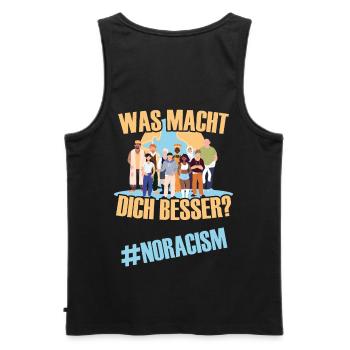 Nein zu Rassismus. Was macht DICH besser? - Männer Premium Bio Tank Top - Schwarz - Hinten - AI Model Male 178 light (178cm)