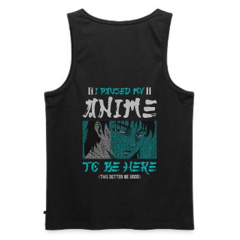I stopped my anime to be here, - Men's Premium Organic Tank Top - black - Back - AI Model Male 178 light (178cm)