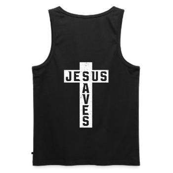 Jésus sauve le design pour le chrétien et le vrai - Débardeur bio Premium Homme - noir - Dos - AI Model Male 178 light (178cm)