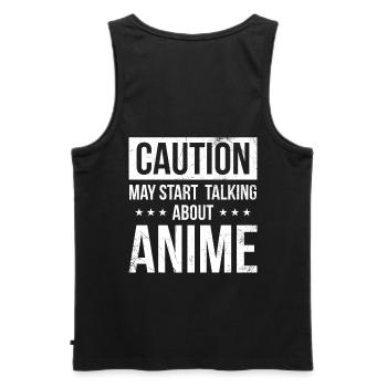 Caution Can Start Talking About Anime - Men's Premium Organic Tank Top - black - Back - AI Model Male 178 light (178cm)