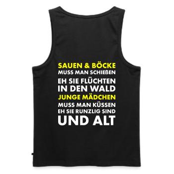Jäger und Schürzenjäger Design mit lustigem Spruch - Männer Premium Bio Tank Top - Schwarz - Hinten - AI Model Male 178 light (178cm)
