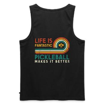 Life is amazing, Pickleball does it - Men's Premium Organic Tank Top - black - Back - AI Model Male 178 light (178cm)