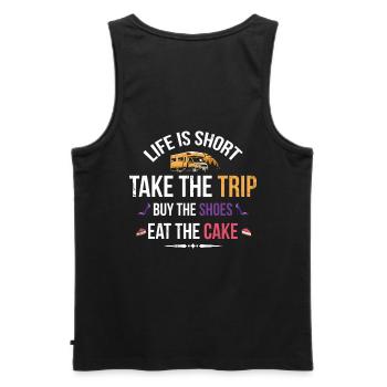 Life is short Take the trip Buy - Men's Premium Organic Tank Top - black - Back - AI Model Male 178 light (178cm)