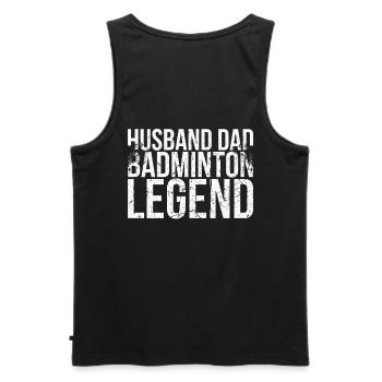 Husband-vati-badminton-legend For - Men's Premium Organic Tank Top - black - Back - AI Model Male 178 light (178cm)