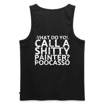 Wie Nennt Man Einen Beschissenen Maler? Poocasso - Männer Premium Bio Tank Top - Schwarz - Hinten - AI Model Male 178 light (178cm)