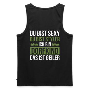 Du bist sexy ich bin Dorfkind. Dorfkind - Männer Premium Bio Tank Top - Schwarz - Hinten - AI Model Male 178 light (178cm)