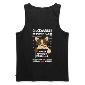 Glückwunsch zu Deiner FLucht, Jobwechsel Abschieds - Männer Premium Bio Tank Top - Schwarz - Hinten - AI Model Male 178 light (178cm)