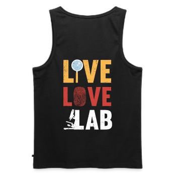 Live Love Lab, Investigator - Men's Premium Organic Tank Top - black - Back - AI Model Male 178 light (178cm)