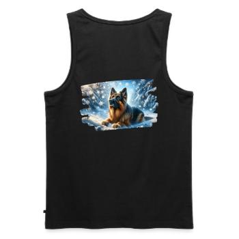 German Shepherd in a magical winter landscape - Men's Premium Organic Tank Top - black - Back - AI Model Male 178 light (178cm)