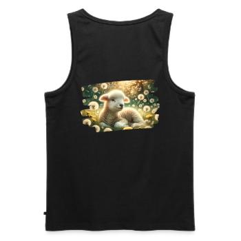 Traumhafte Frühlingsidylle mit Lämmern und Löwenzahn - Männer Premium Bio Tank Top - Schwarz - Hinten - AI Model Male 178 light (178cm)