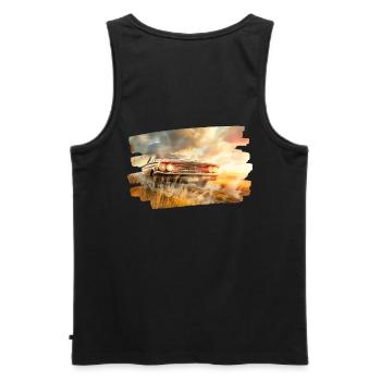 Muscle car classique à la lueur du coucher de soleil - Débardeur bio Premium Homme - noir - Dos - AI Model Male 178 light (178cm)