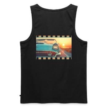 Cabriolet rétro dans un coucher de soleil cinématographique - Débardeur bio Premium Homme - noir - Dos - AI Model Male 178 light (178cm)