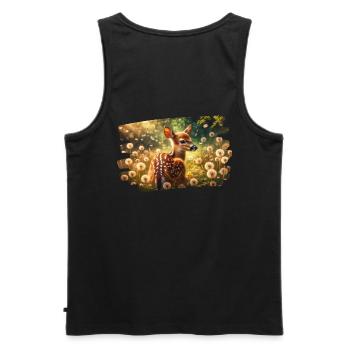 Cerf dans un pré de pissenlit doré - Débardeur bio Premium Homme - noir - Dos - AI Model Male 178 light (178cm)