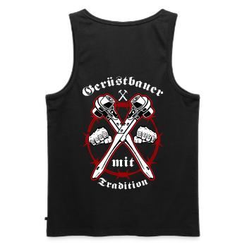 Gerüstbauer Shirt mit Ratsche - Männer Premium Bio Tank Top - Schwarz - Hinten - AI Model Male 178 light (178cm)
