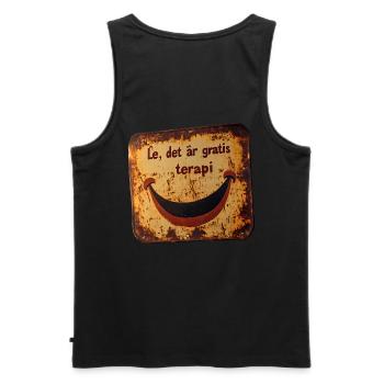 Smile it's free therapy - Charmantes Blechschild - Männer Premium Bio Tank Top - Schwarz - Hinten - AI Model Male 178 light (178cm)