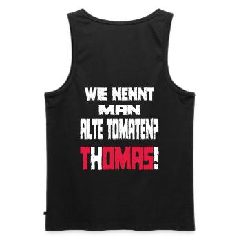 A funny saying with Thomas - Men's Premium Organic Tank Top - black - Back - AI Model Male 178 light (178cm)