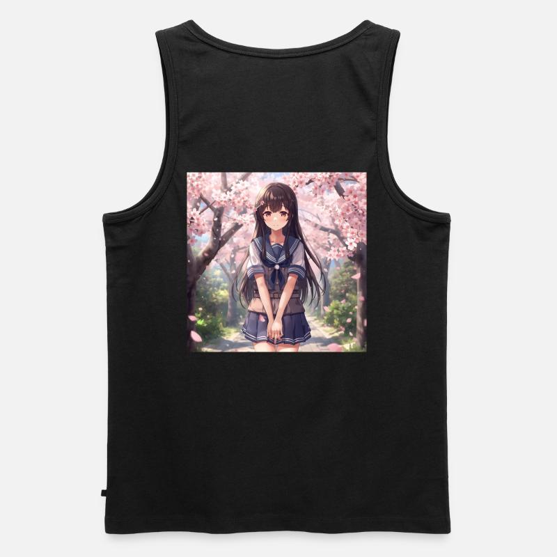 Kirschblüten Schulmädchen - Männer Premium Bio Tank Top - Schwarz