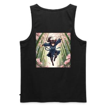 Bamboo heroine in the cherry blossom path - Men's Premium Organic Tank Top - black - Back - AI Model Male 178 light (178cm)