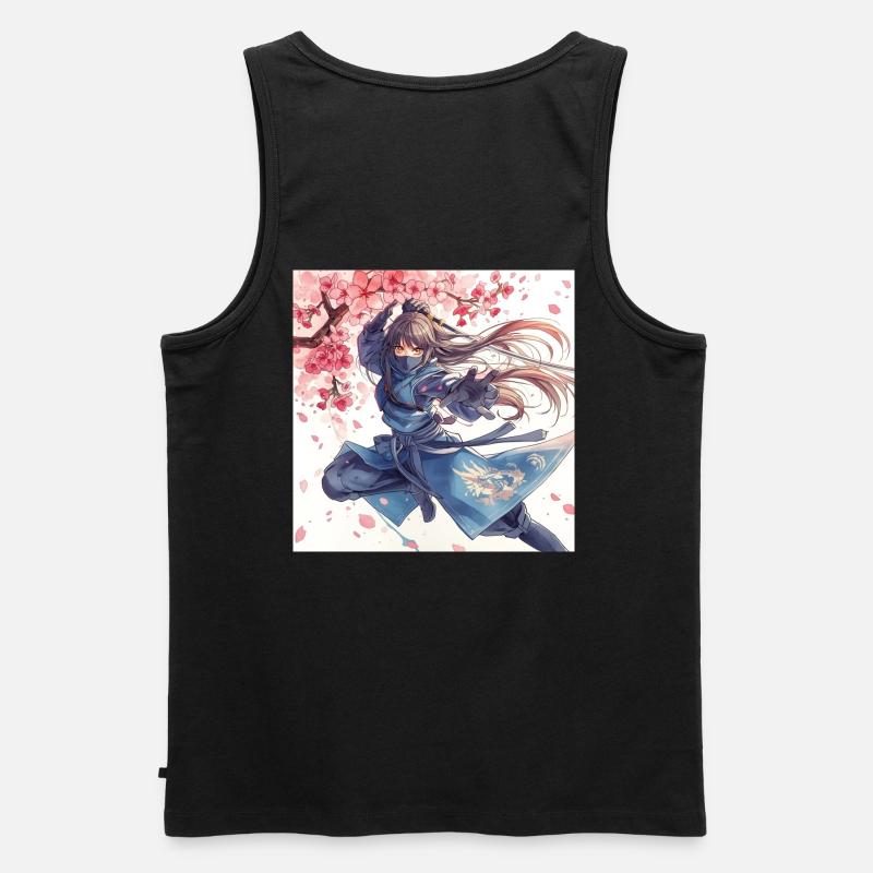 Kirschblüten-Ninja im Blitzangriff - Männer Premium Bio Tank Top - Schwarz