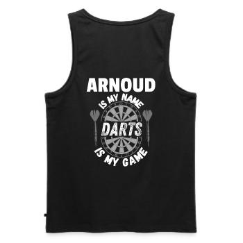 T-shirt personnalisé à fléchettes, sweat à capuche, pinces uniques - Débardeur bio Premium Homme - noir - Dos - AI Model Male 178 light (178cm)