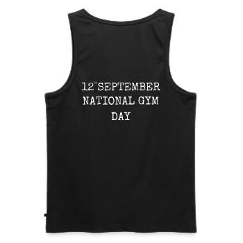 NATIONAL GYM DAY. GYM QUOTE - Men's Premium Organic Tank Top - black - Back - AI Model Male 178 light (178cm)