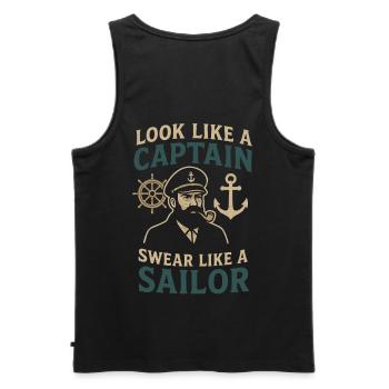 Look like a Captain, Swear like a Sailor saying - Men's Premium Organic Tank Top - black - Back - AI Model Male 178 light (178cm)