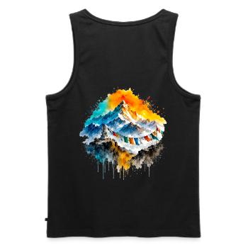 Himalaya Aquarell Berge & Gebetsfahnen - Männer Premium Bio Tank Top - Schwarz - Hinten - AI Model Male 178 light (178cm)