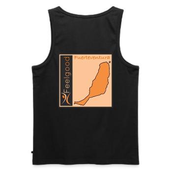 Feelgood Fuerteventura - Männer Premium Bio Tank Top - Schwarz - Hinten - AI Model Male 178 light (178cm)