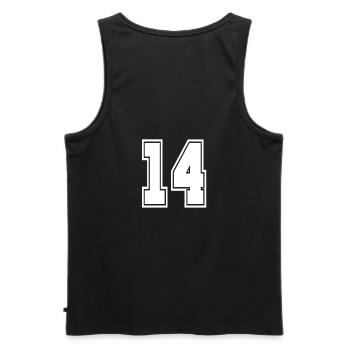 Numéro de maillot Numéro de football de football de style universitaire - Débardeur bio Premium Homme - noir - Dos - AI Model Male 178 light (178cm)