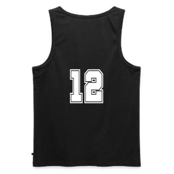 Numéro de maillot Numéro de football de football de style universitaire - Débardeur bio Premium Homme - noir - Dos - AI Model Male 178 light (178cm)