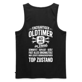 40 ans de service - anniversaire de travail oldtimer - Débardeur bio Premium Homme - noir - Dos - AI Model Male 178 light (178cm)