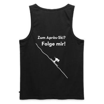 To the après-ski follow me funny ski saying - Men's Premium Organic Tank Top - black - Back - AI Model Male 178 light (178cm)