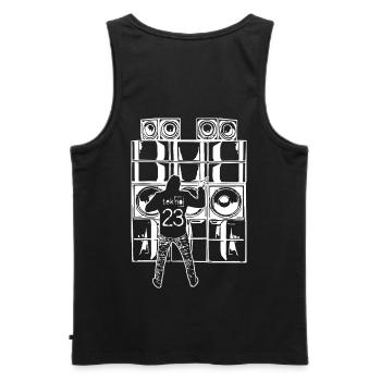 TEKNO 23 SOUNDSYSTEM - 2022 - Männer Premium Bio Tank Top - Schwarz - Hinten - AI Model Male 178 light (178cm)