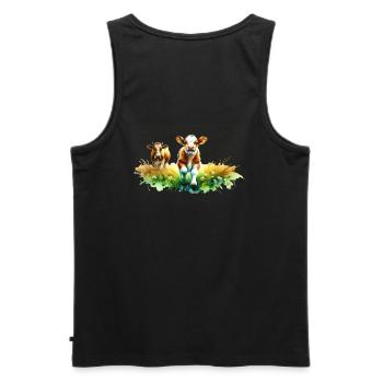 Verspieltes Kalb in der Sommerlandschaft - Männer Premium Bio Tank Top - Schwarz - Hinten - AI Model Male 178 light (178cm)
