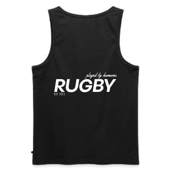 Rugby - Männer Premium Bio Tank Top - Schwarz - Hinten - AI Model Male 178 light (178cm)