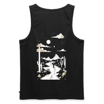 Path through the desert with footprints and cactus - Men's Premium Organic Tank Top - black - Back - AI Model Male 178 light (178cm)