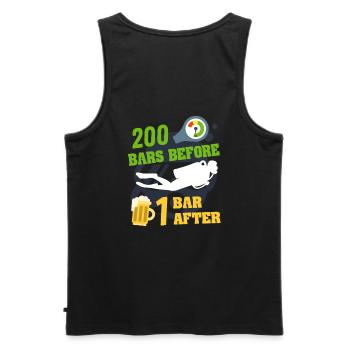 200 bar vorher 1 bar nach; Das ist Tauchen - Männer Premium Bio Tank Top - Schwarz - Hinten - AI Model Male 178 light (178cm)