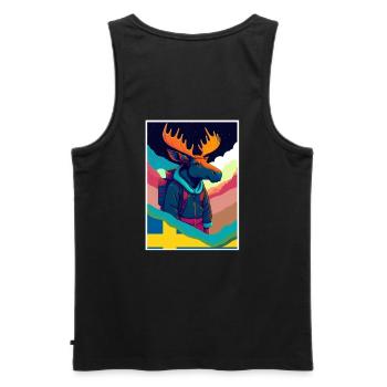 Moose, Hiking, Scandinavia Travel Holidays Sweden - Men's Premium Organic Tank Top - black - Back - AI Model Male 178 light (178cm)