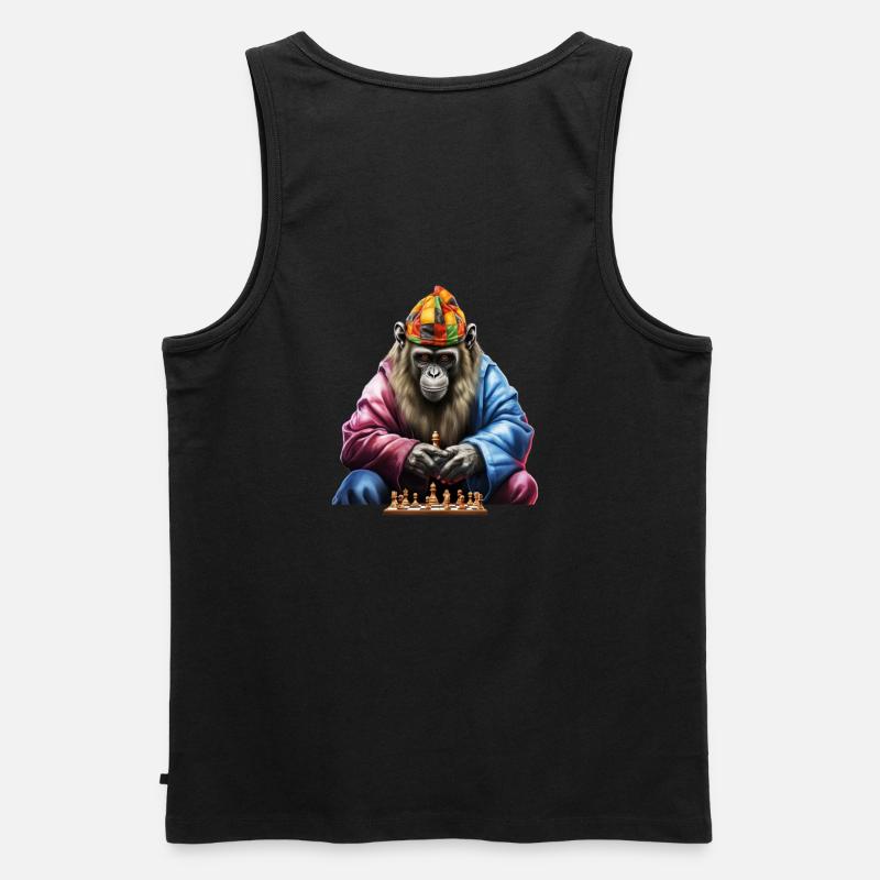 Chimpanzé jouant à l’art des échecs, échecs de singe - Débardeur bio Premium Homme - noir