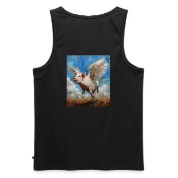 Angel, Art, Humor, Lucky Pig, Pig, Wings - Men's Premium Organic Tank Top - black - Back - AI Model Male 178 light (178cm)