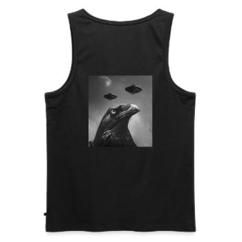 FUN Künstler Popart Design, Selfie mit UFO Rabe - Männer Premium Bio Tank Top - Schwarz - Hinten - AI Model Male 178 light (178cm)