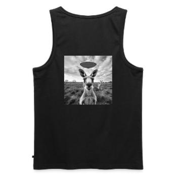 Pop Art Selfie with UFO Kangaroo - Men's Premium Organic Tank Top - black - Back - AI Model Male 178 light (178cm)