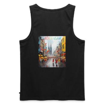 Paysage urbain de Cologne Alaaf, Carnaval de Cologne, Lundi gras - Débardeur bio Premium Homme - noir - Dos - AI Model Male 178 light (178cm)